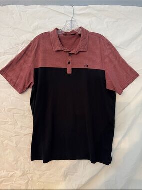 Travis Mathew Two-Tone Polo in Black and Dusty Rose